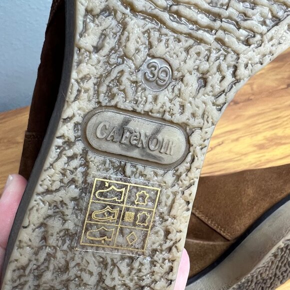 Cafe Noir Suede‎ Cabin Couture Wedge Boots Tan Faux Fur Trim NEW - Picture 11 of 11